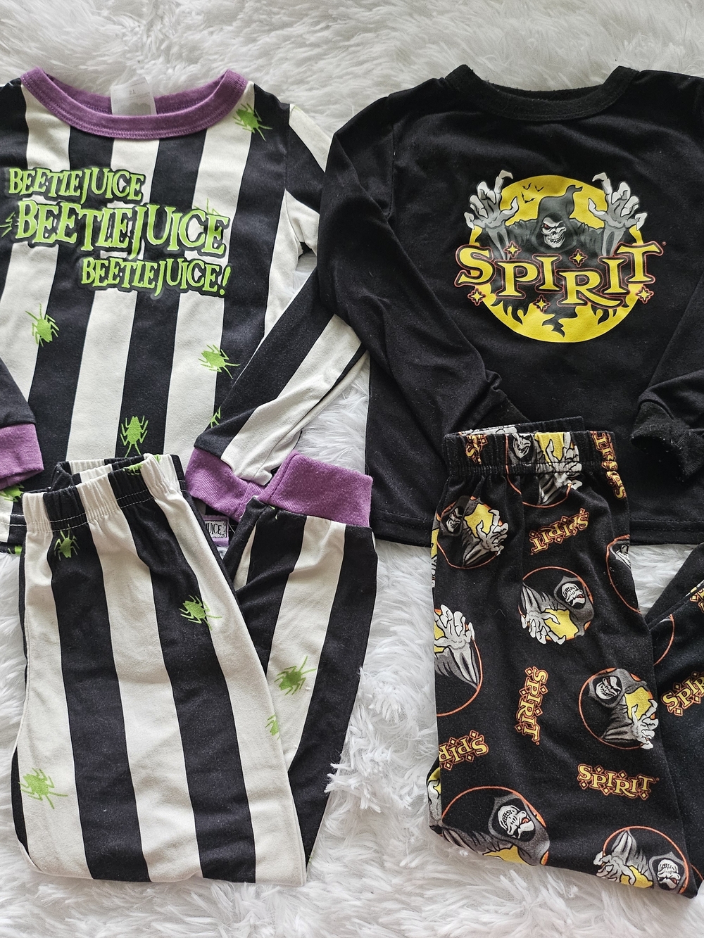 Beetlejuice & Spirit Kids Pajama Sets - Black, White, Purple, Green, Yellow